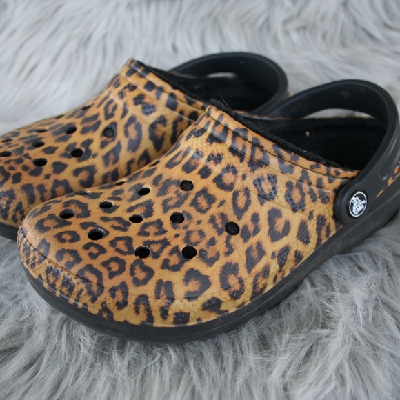 fur lined leopard print crocs